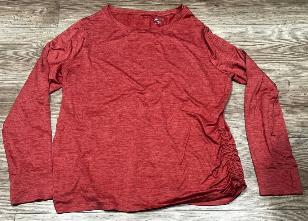Avia Womens Long Sleeve Top Size XL (16-18) Red Long Sleeve Ruched Side (A00)